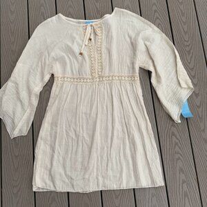 Dotti Beach Peasant Shirt Women's Medium 3/4 Sleeve Tunic Flowy Ivory